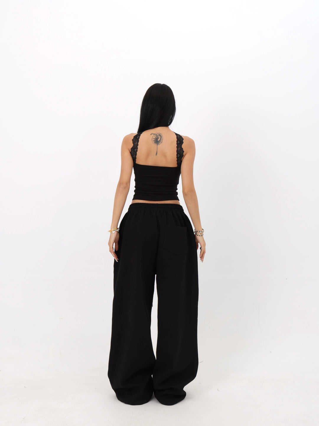 Loose Jazz Straight Pants with Rhinestone Lettering
