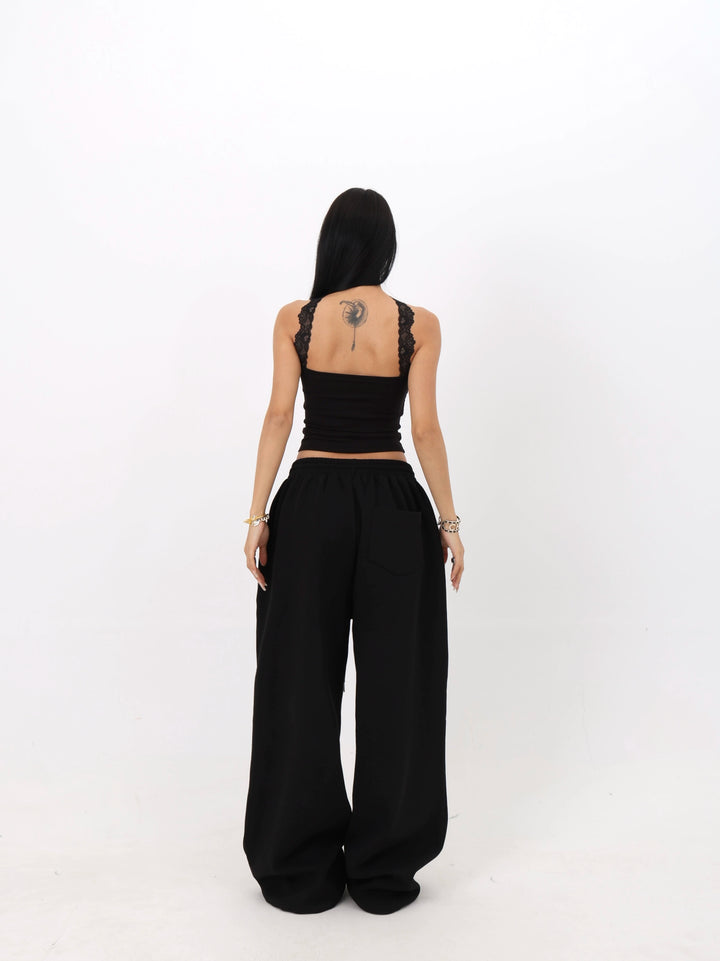 Loose Jazz Straight Pants with Rhinestone Lettering