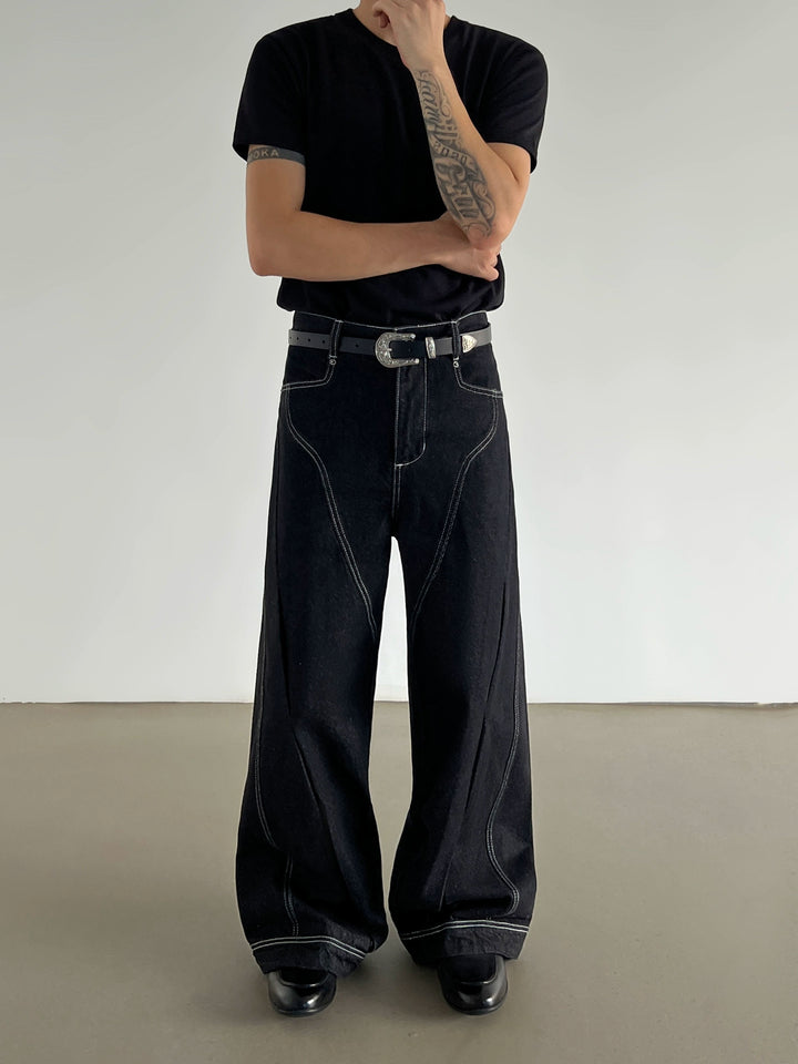 Pantaloni in denim a gamba larga scomposti 