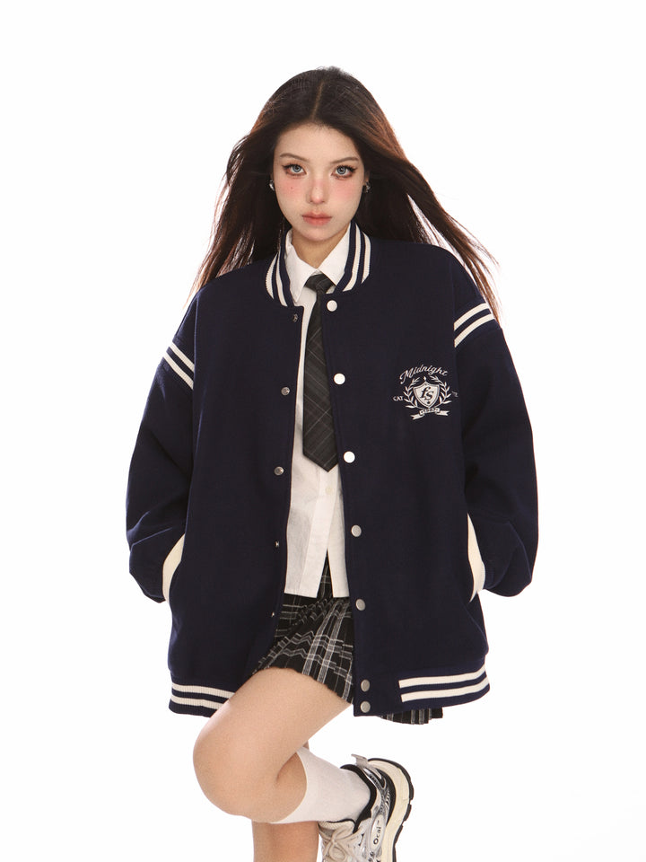 Retro Stand Collar Baseball Jacket