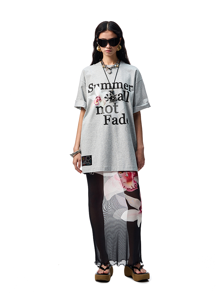 Floral Letter Print Oversized T-Shirt