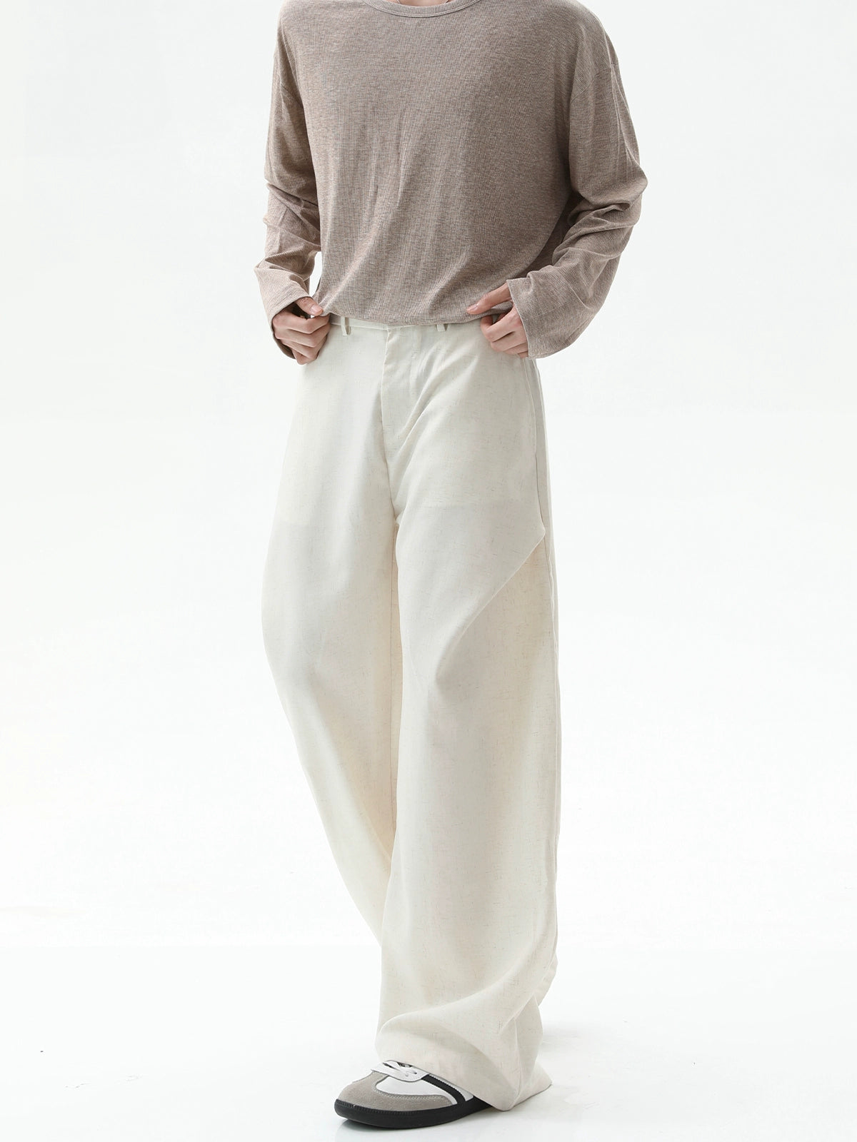 Linen Wide-Leg Casual Pleated Pants