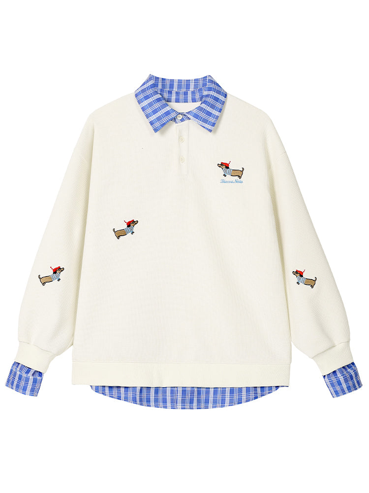 Felpa con cappuccio ricamata con cane salsiccia retro 