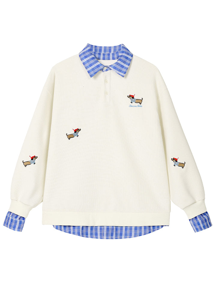Felpa con cappuccio ricamata con cane salsiccia retro 