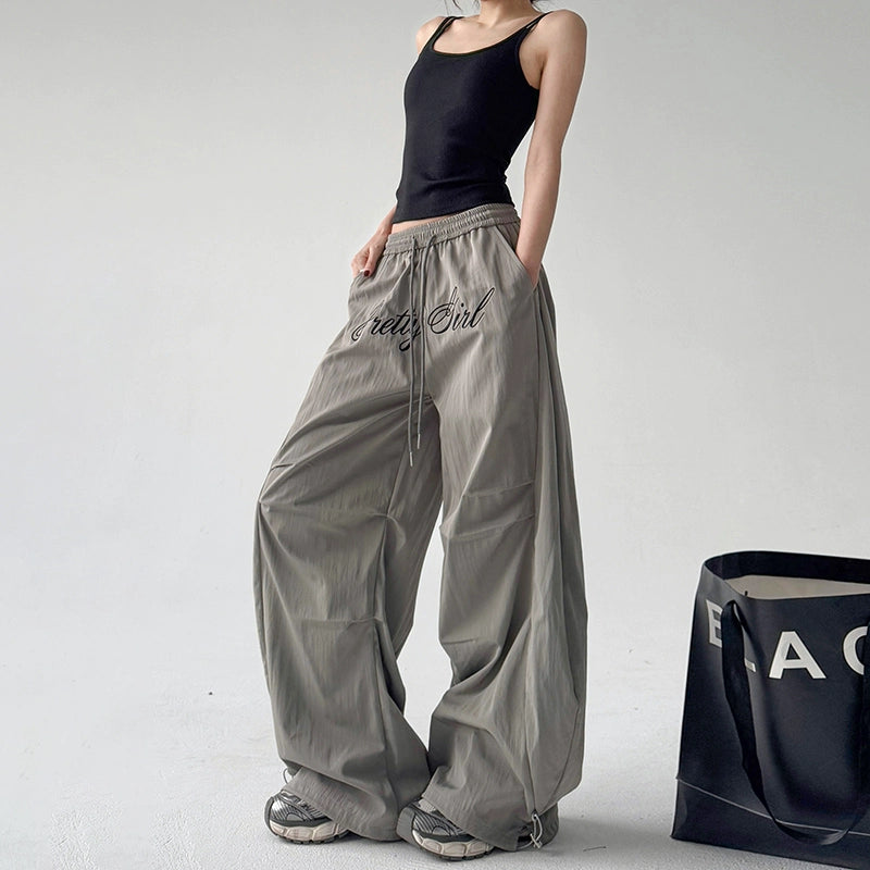 Embroidered Pleated Loose Wide-Leg Pants