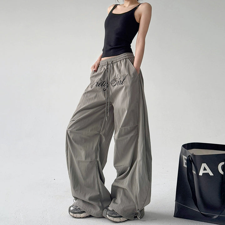 Embroidered Pleated Loose Wide-Leg Pants