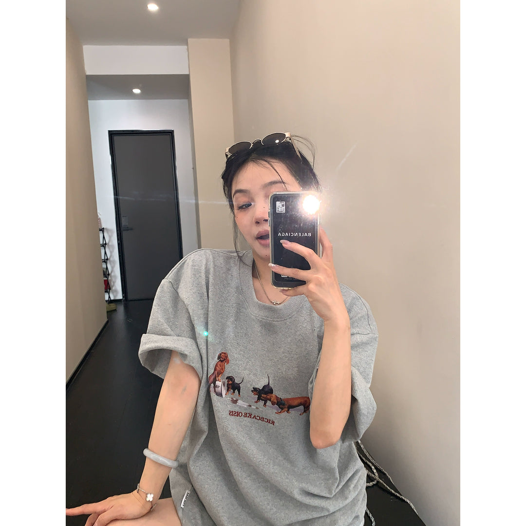 Cartoon Dog Embroidered Loose T-shirt