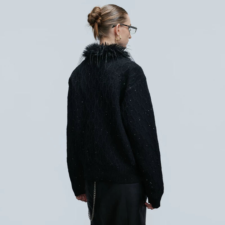 Fur Collar Cable Knit Cardigan
