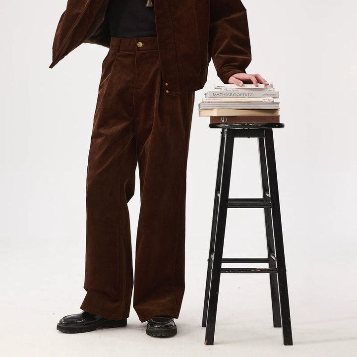 سروال قماش كوردوروي مستقيم الساق مع أزرار 