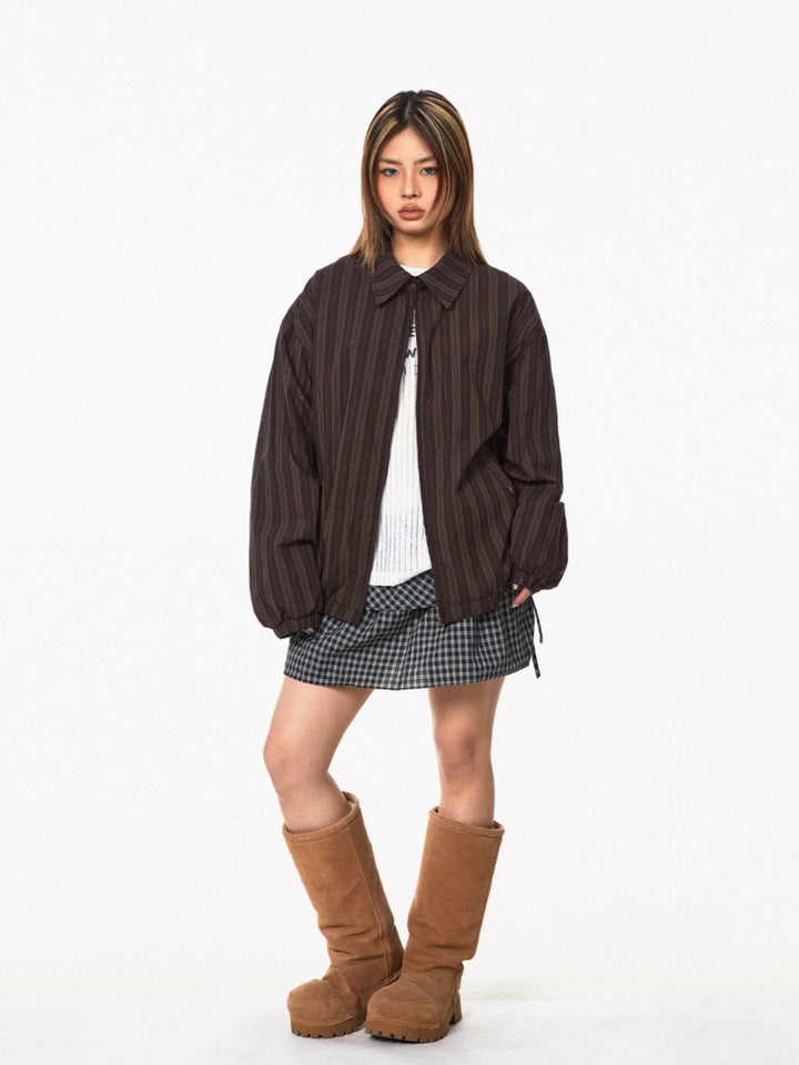 Retro Striped Lapel Short Jacket