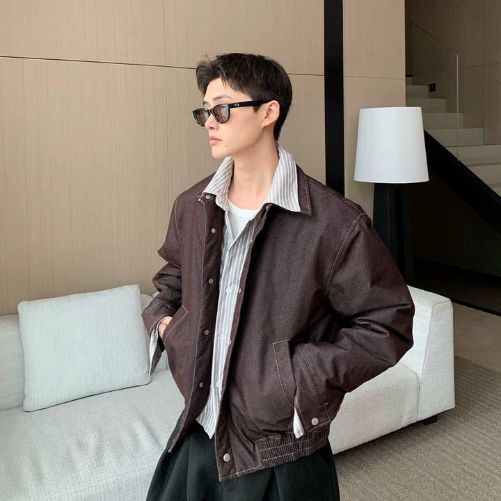 Gestreepte Revers Patchwork Katoenen Harrington Jas 