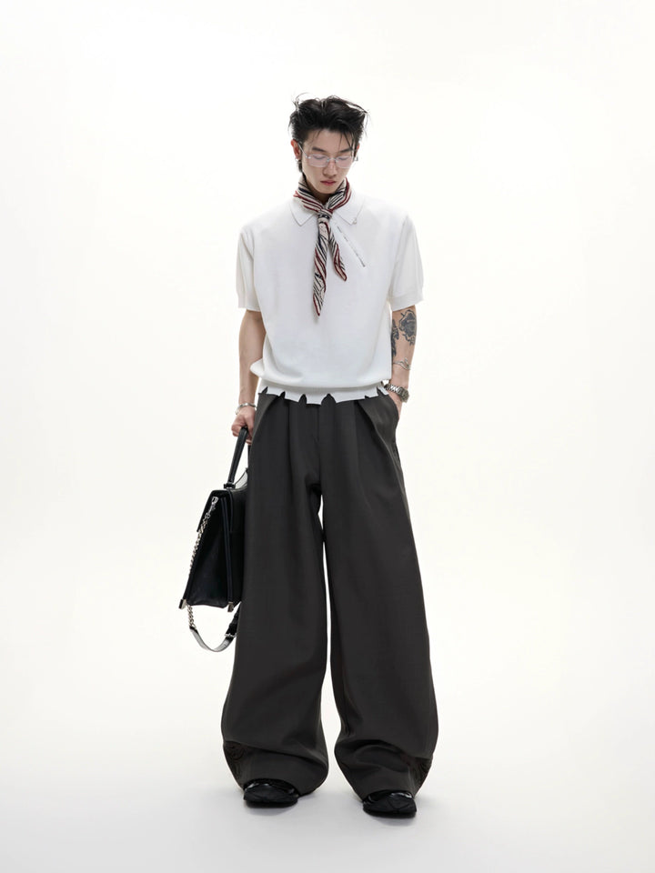 Pantalones casuales de pierna ancha plisados bordados 
