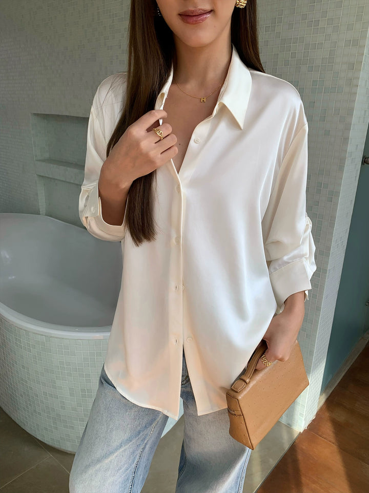 Acetate Long Sleeve Loose Drape Shirt