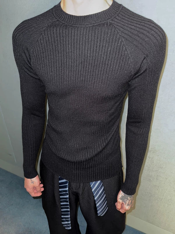 Slim Fit Ribbed Long Sleeve Knit Sweater