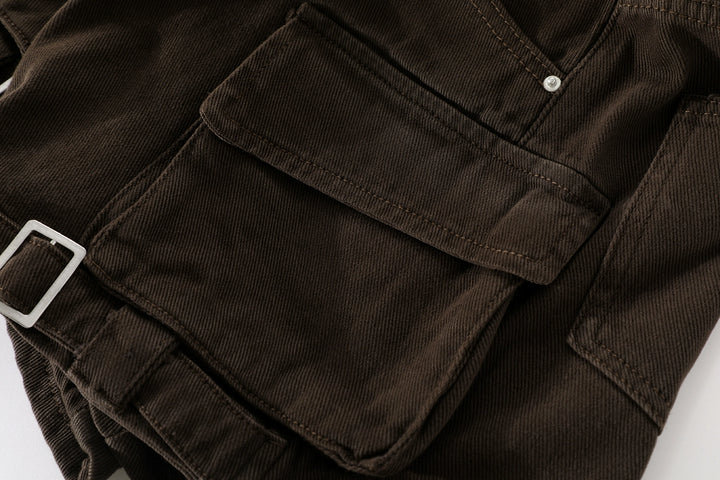 Workwear High Waist Denim Shorts