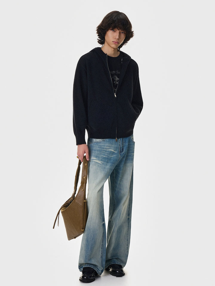 Hooded Knit Zipper Cardigan