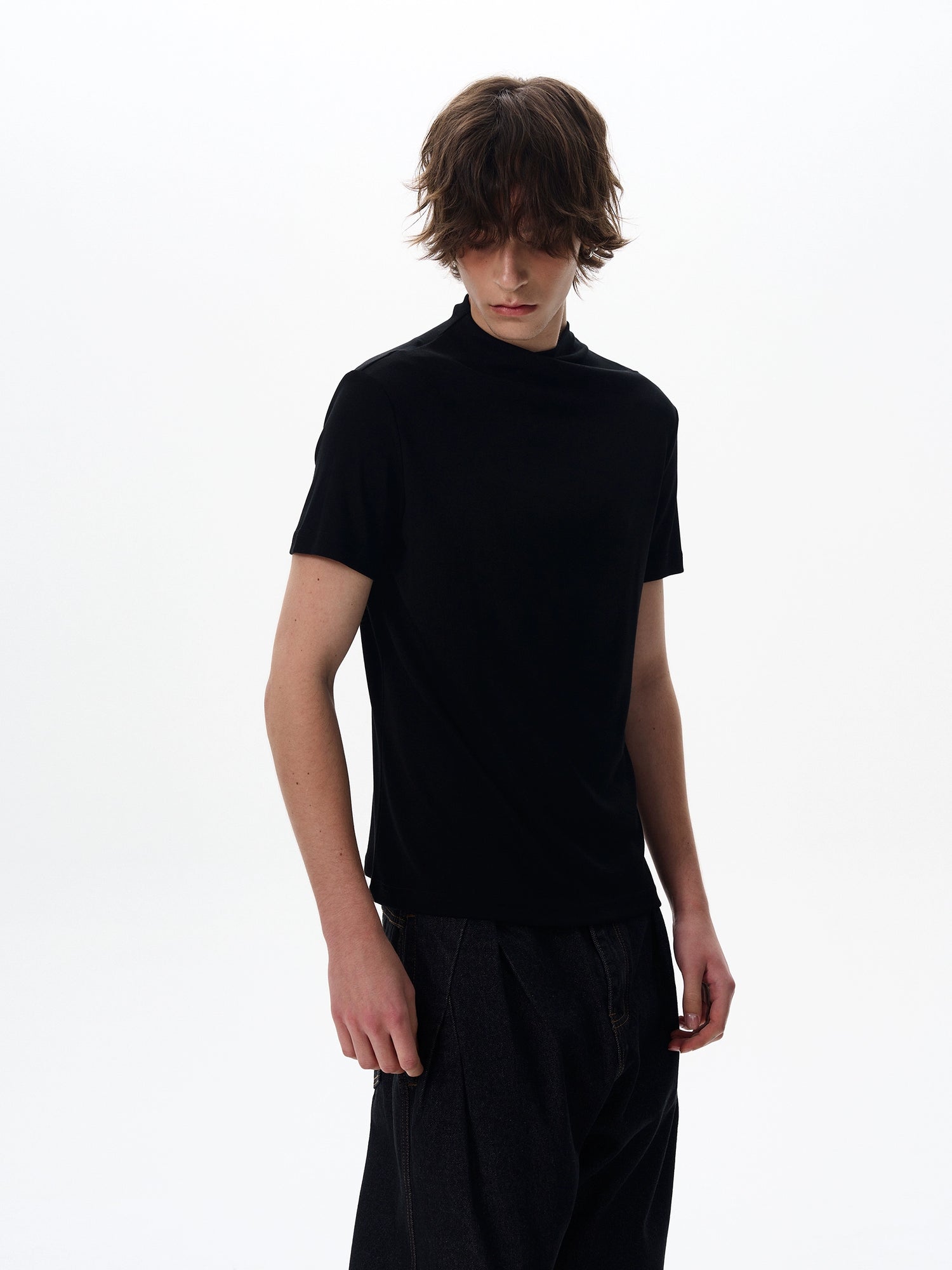 Cross Collar Slim Fit Knitted T-shirt