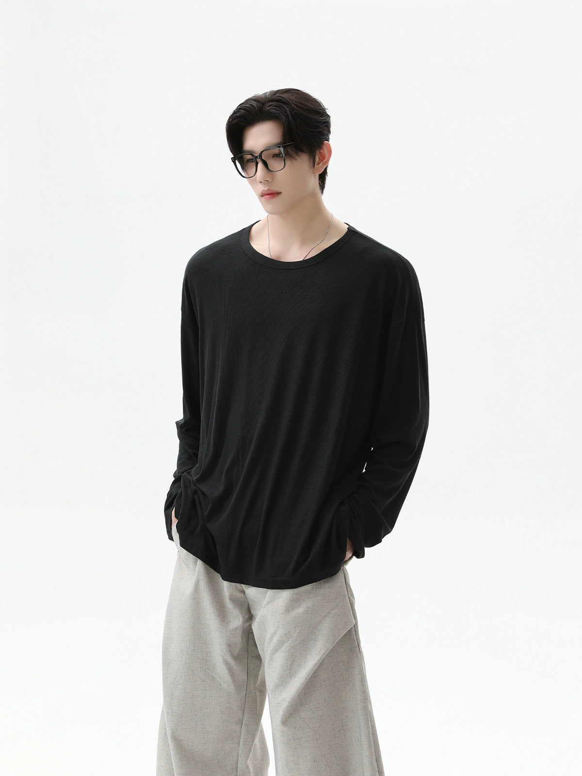 Textured Long Sleeve Relaxed Fit Pullover