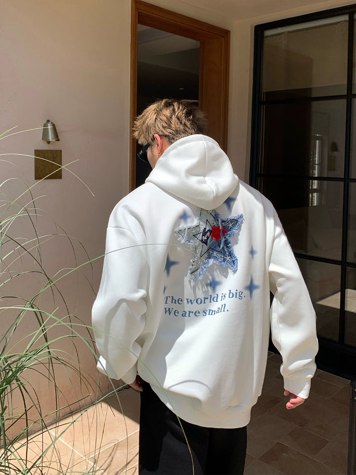 Star Patch Tassel Hooded Sweatshirt