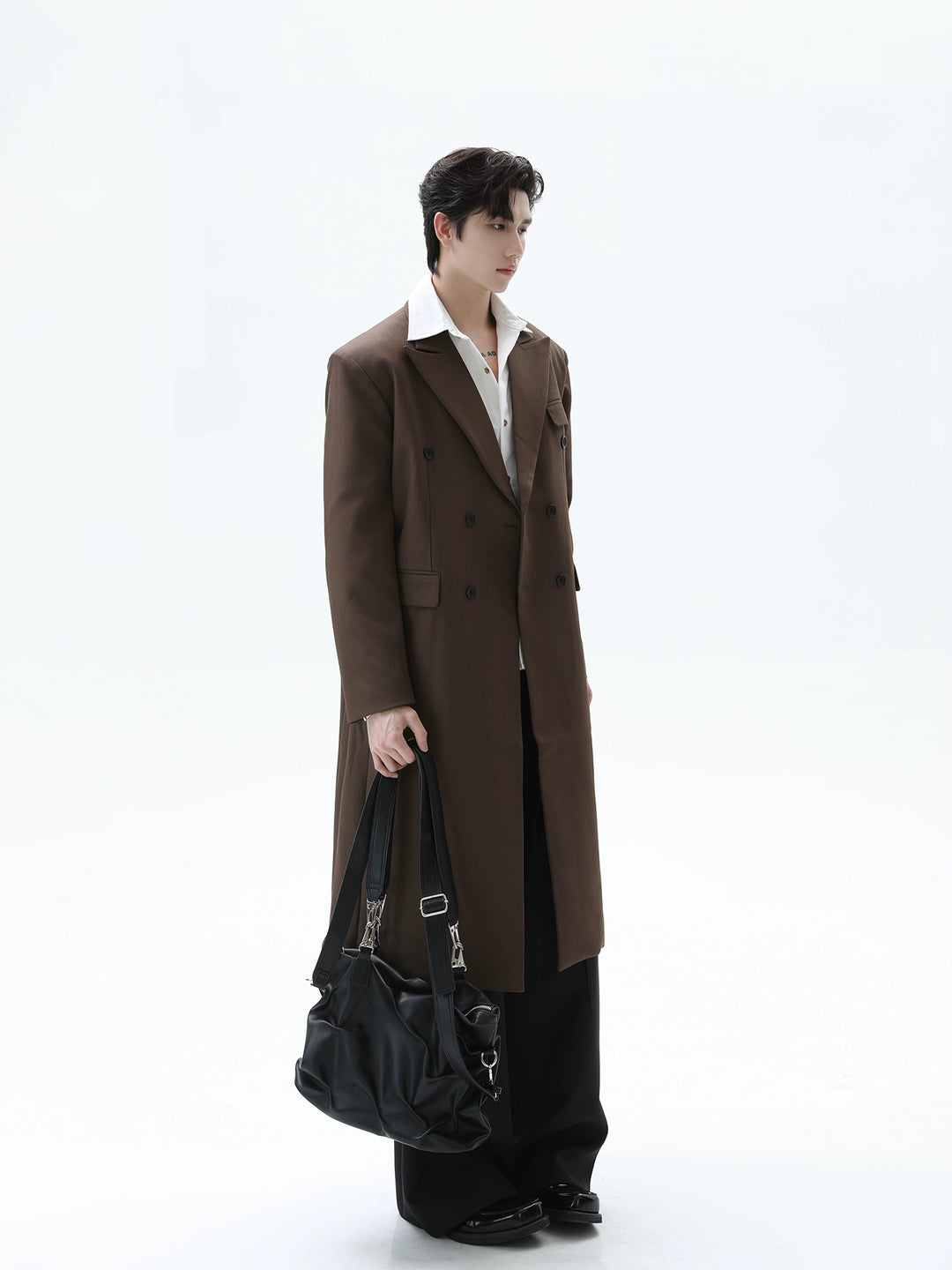 Double-Breasted Long Trench Coat