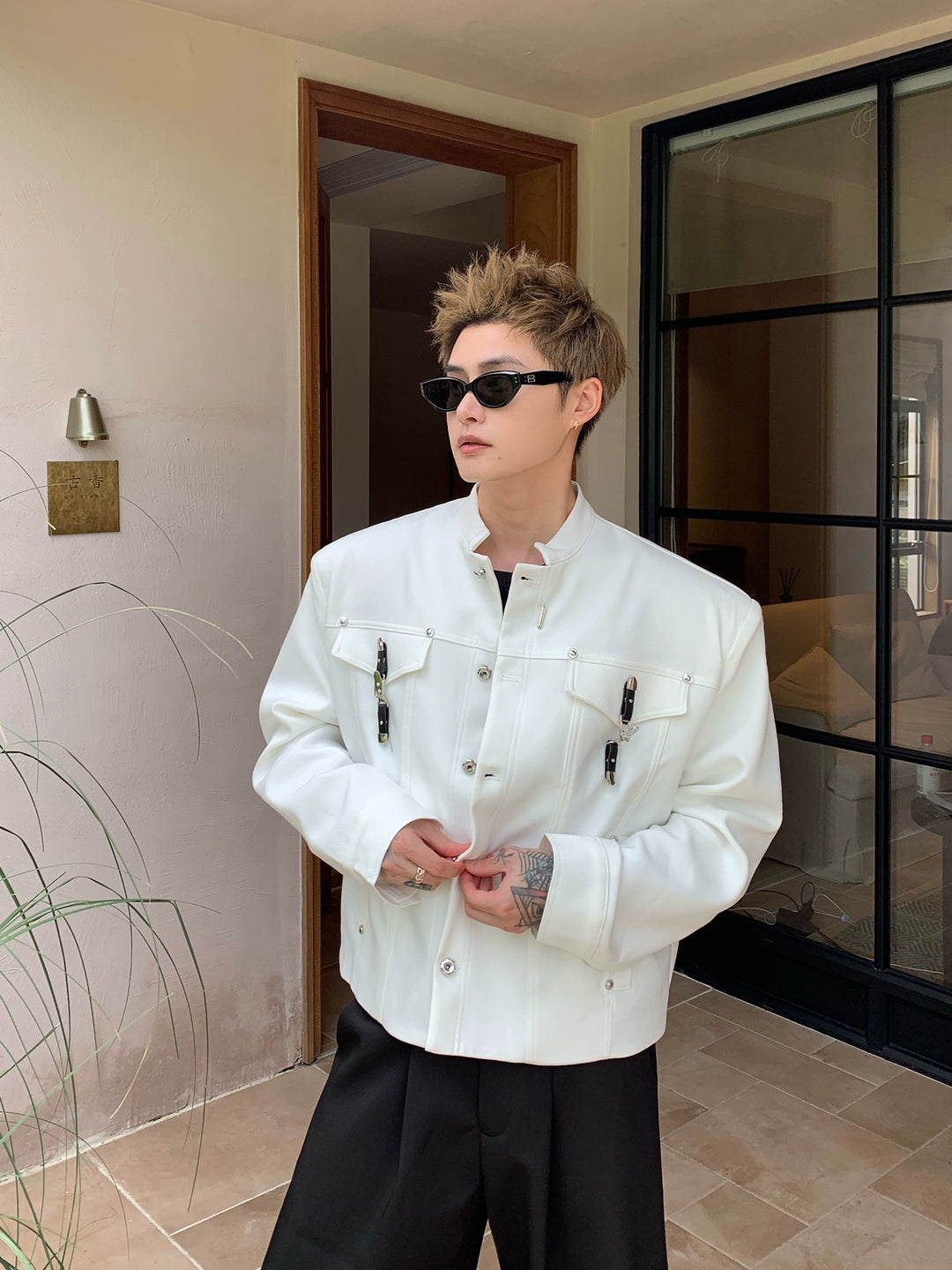 Veste courte de travail en métal avec boucle 