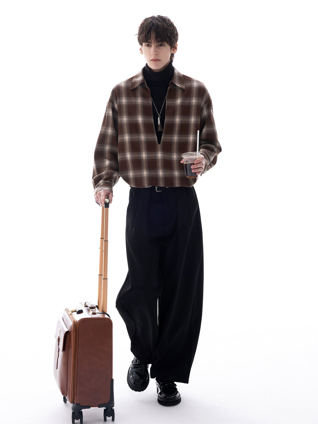 Fake Two-piece Plaid Shirt