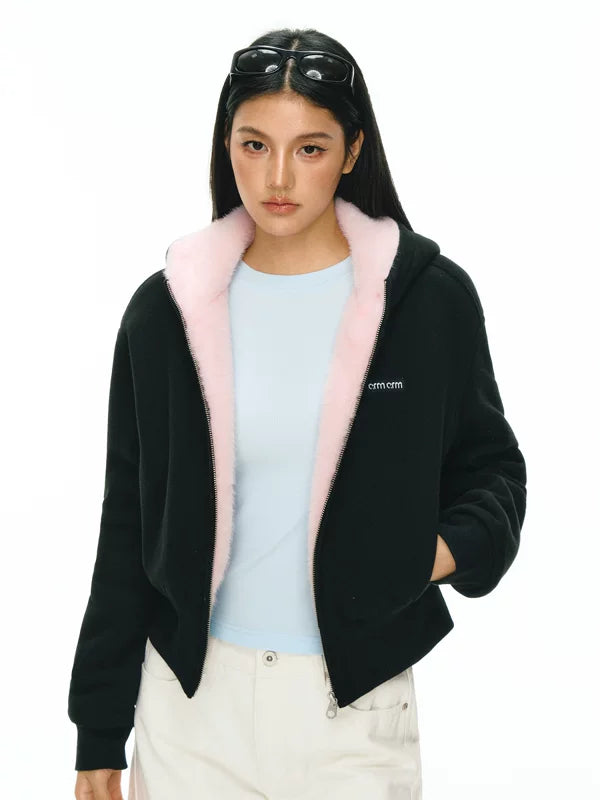 Giacca con zip e cappuccio foderata in pile 