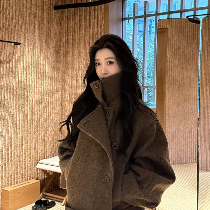 Double-Sided Cashmere Stand-Collar Wool Coat