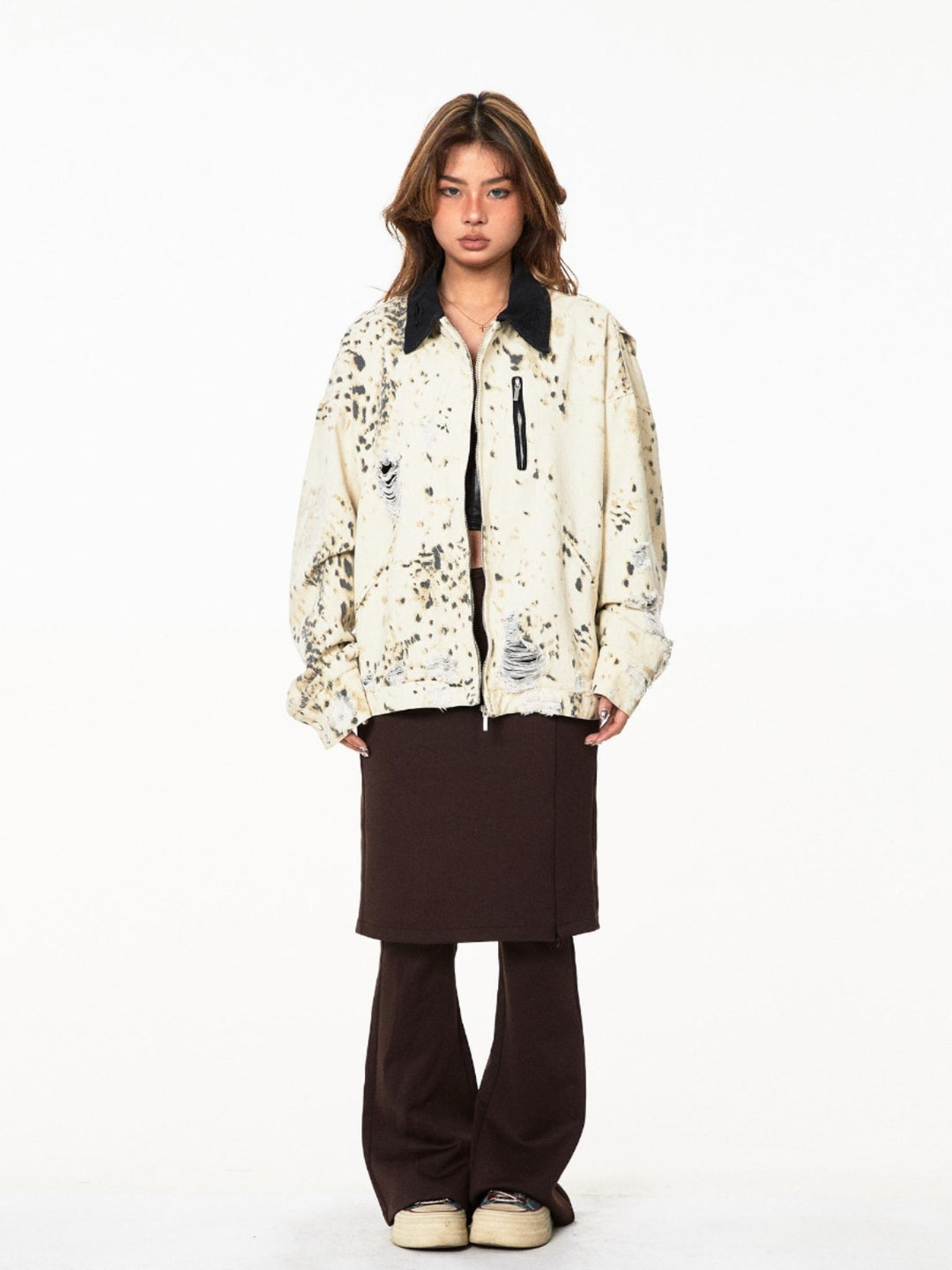 Retro Leopard Print Distressed Jacket