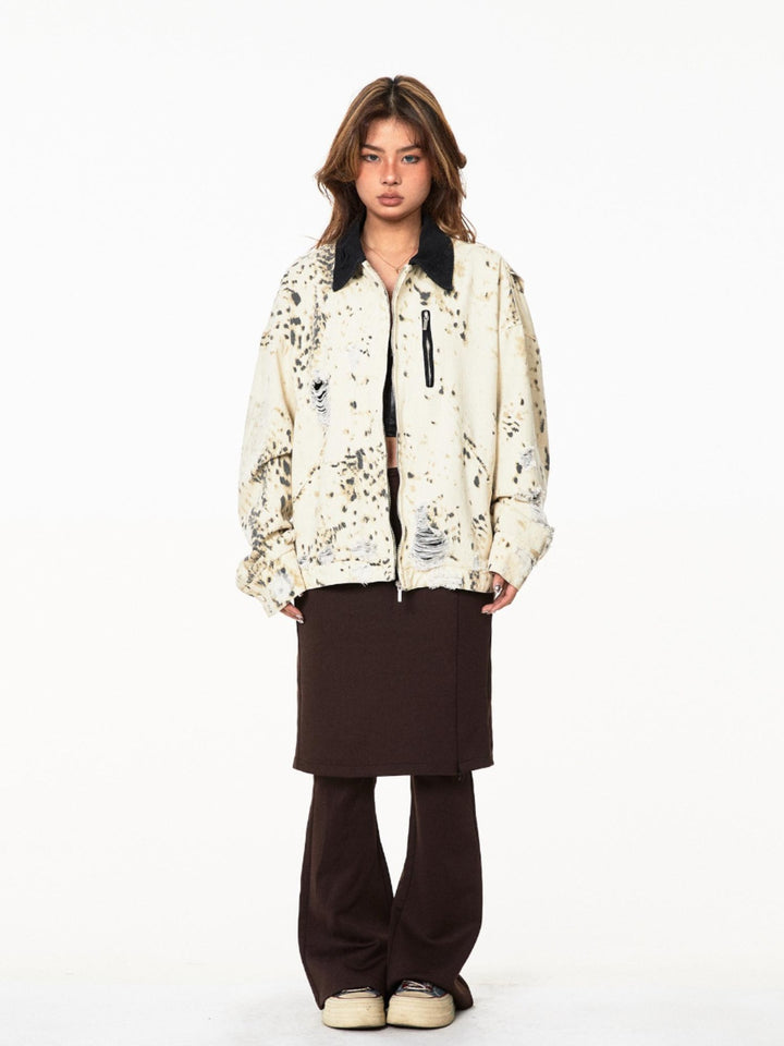 Retro Leopard Print Distressed Jacket