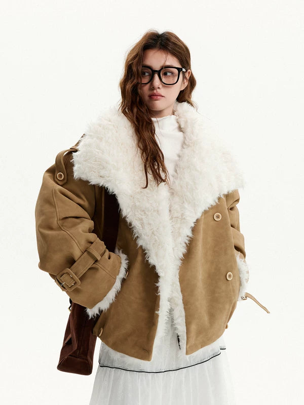 Giacca imbottita doppiopetto con pelliccia sintetica 