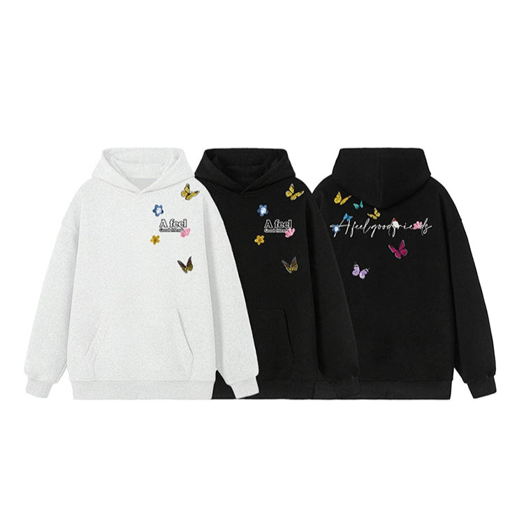 Sudadera con capucha de mariposa con impresión de letras 