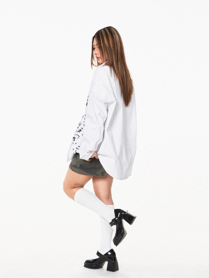 Letter Print Striped Long-Sleeve Shirt