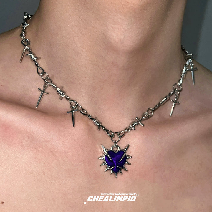 Heart Pendant Punk Cross Clavicle Necklace