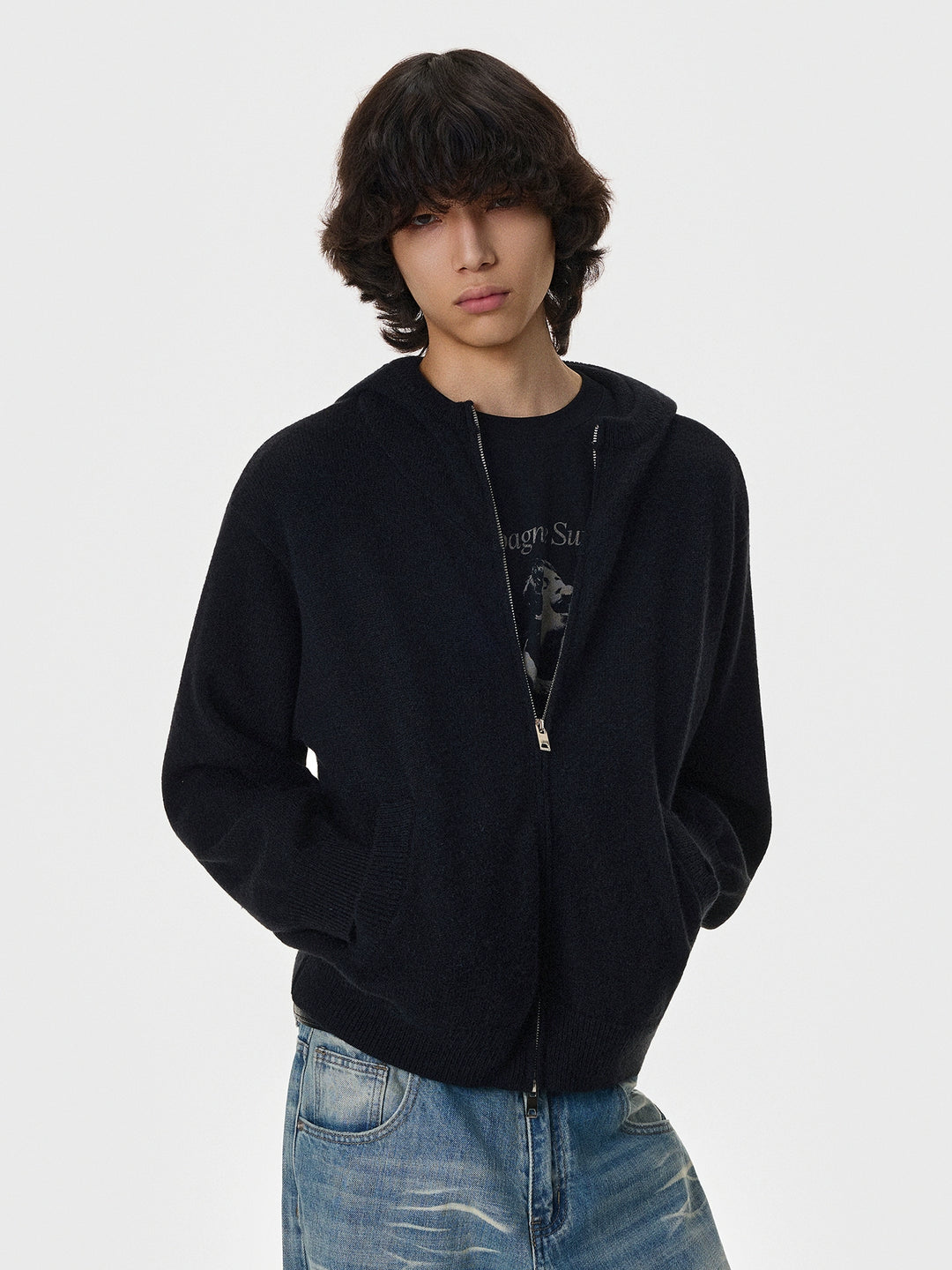 Hooded Knit Zipper Cardigan