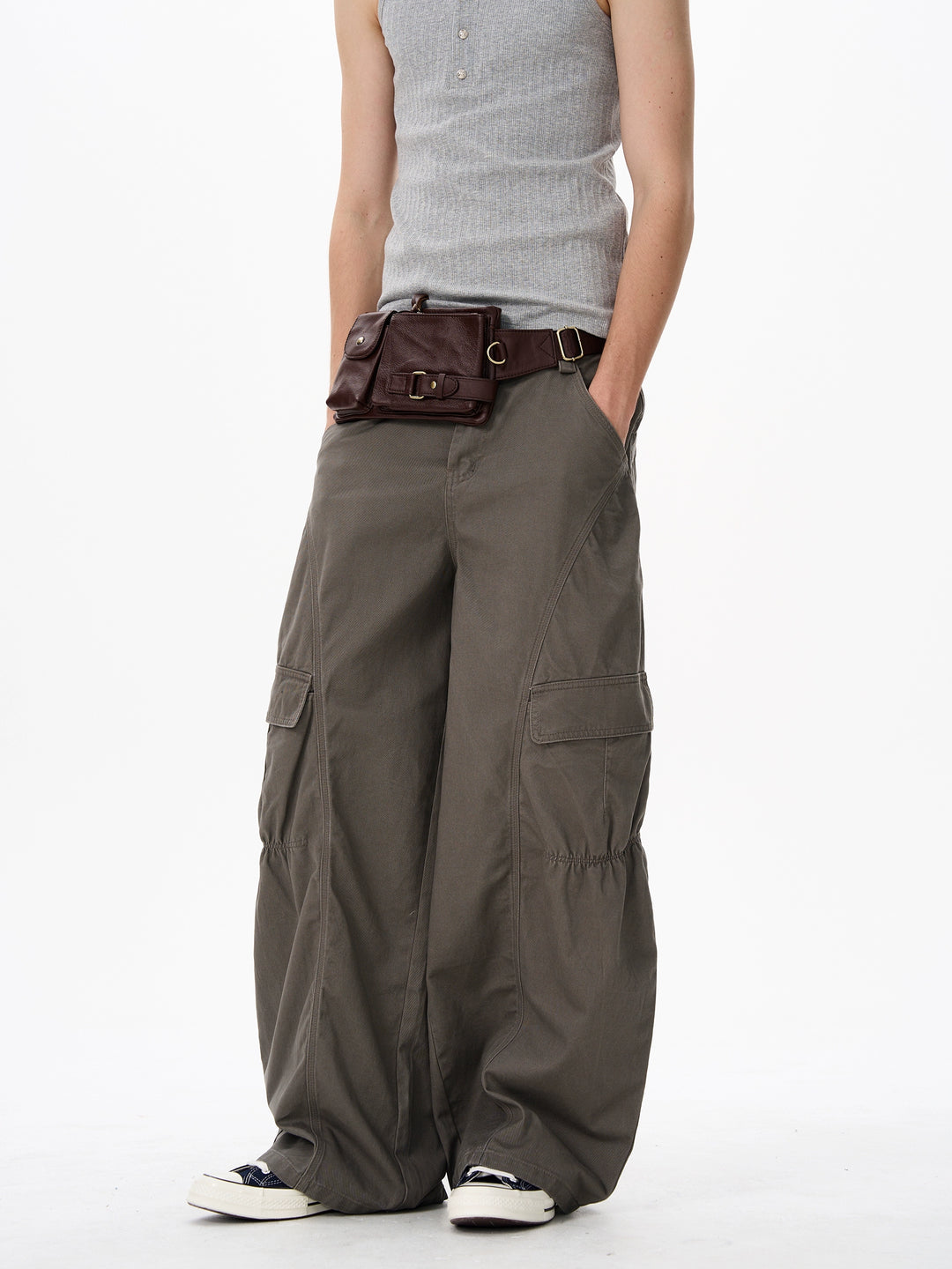 Pantalones de tirantes cargo de pierna ancha retro 