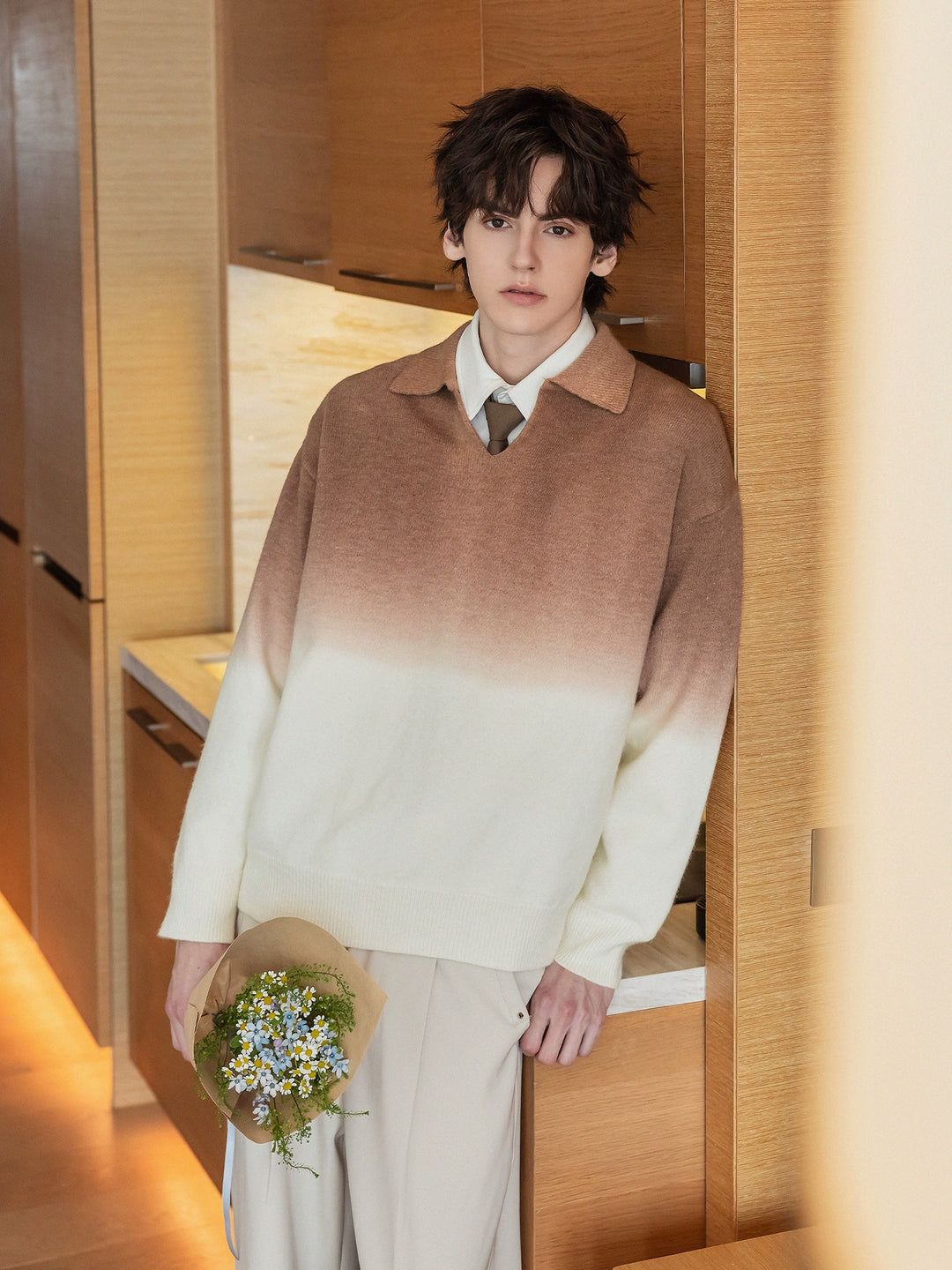 Gradient V-Ausschnitt Strickpullover 