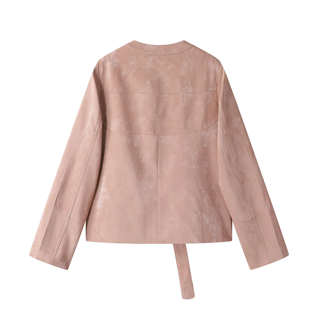 Faux Leather Short Belted Jacket
