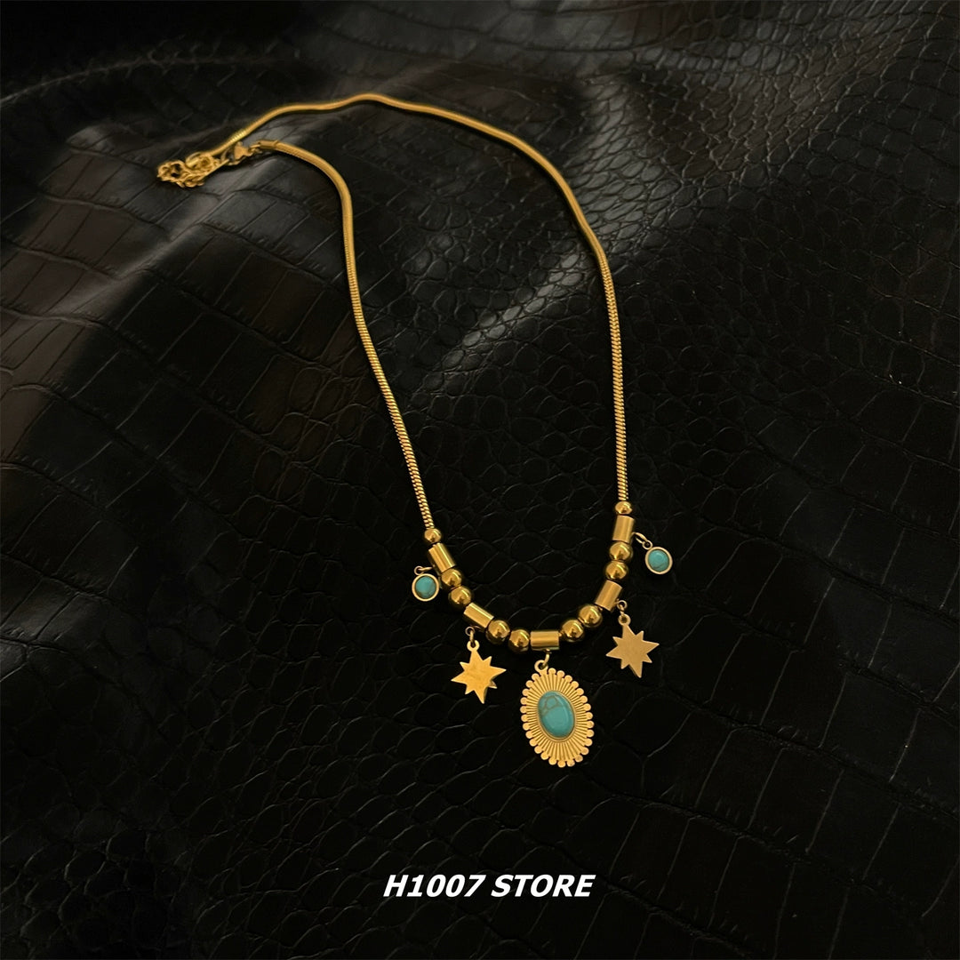 Star Pendant Turquoise Bead Necklace