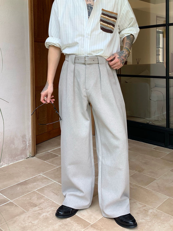 Wide Leg Detachable Belt Pants
