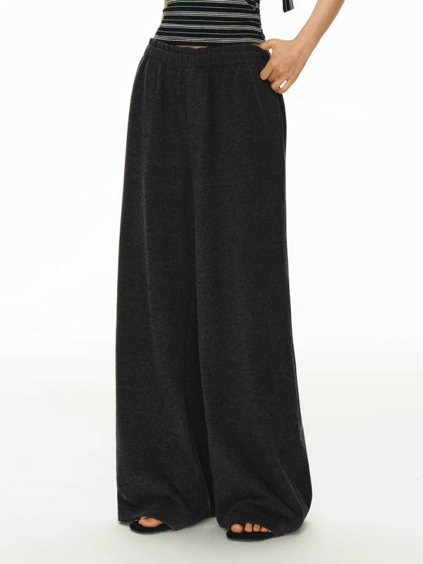 Pantaloni casual a gamba larga con vita elastica 