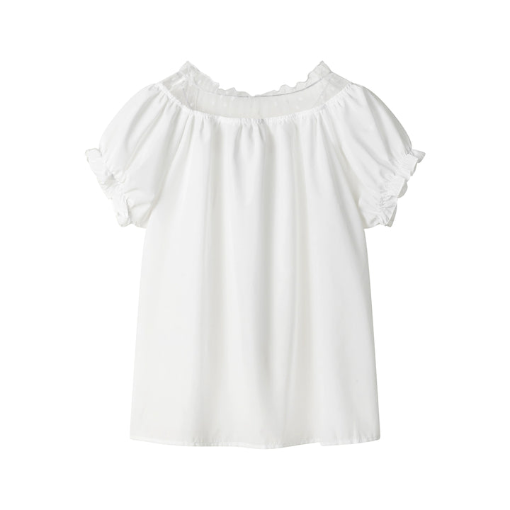Lace Pleated Short Sleeve Button Shirt