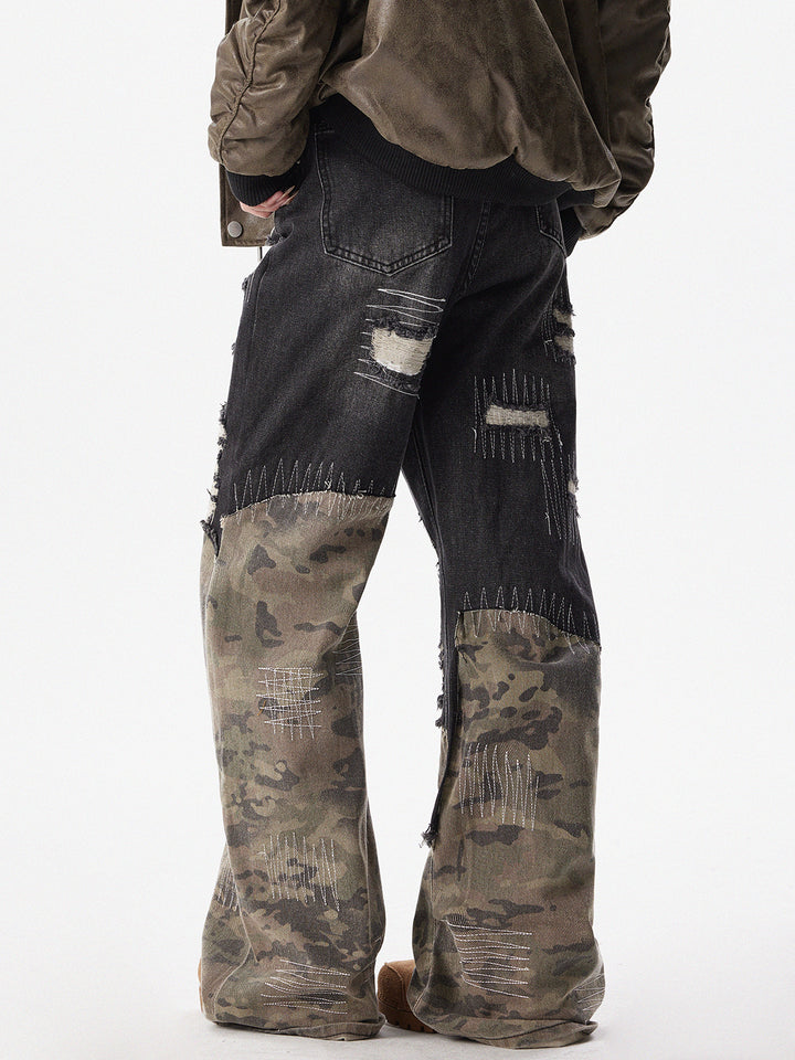 Patchwork Camouflage Flared Jeans