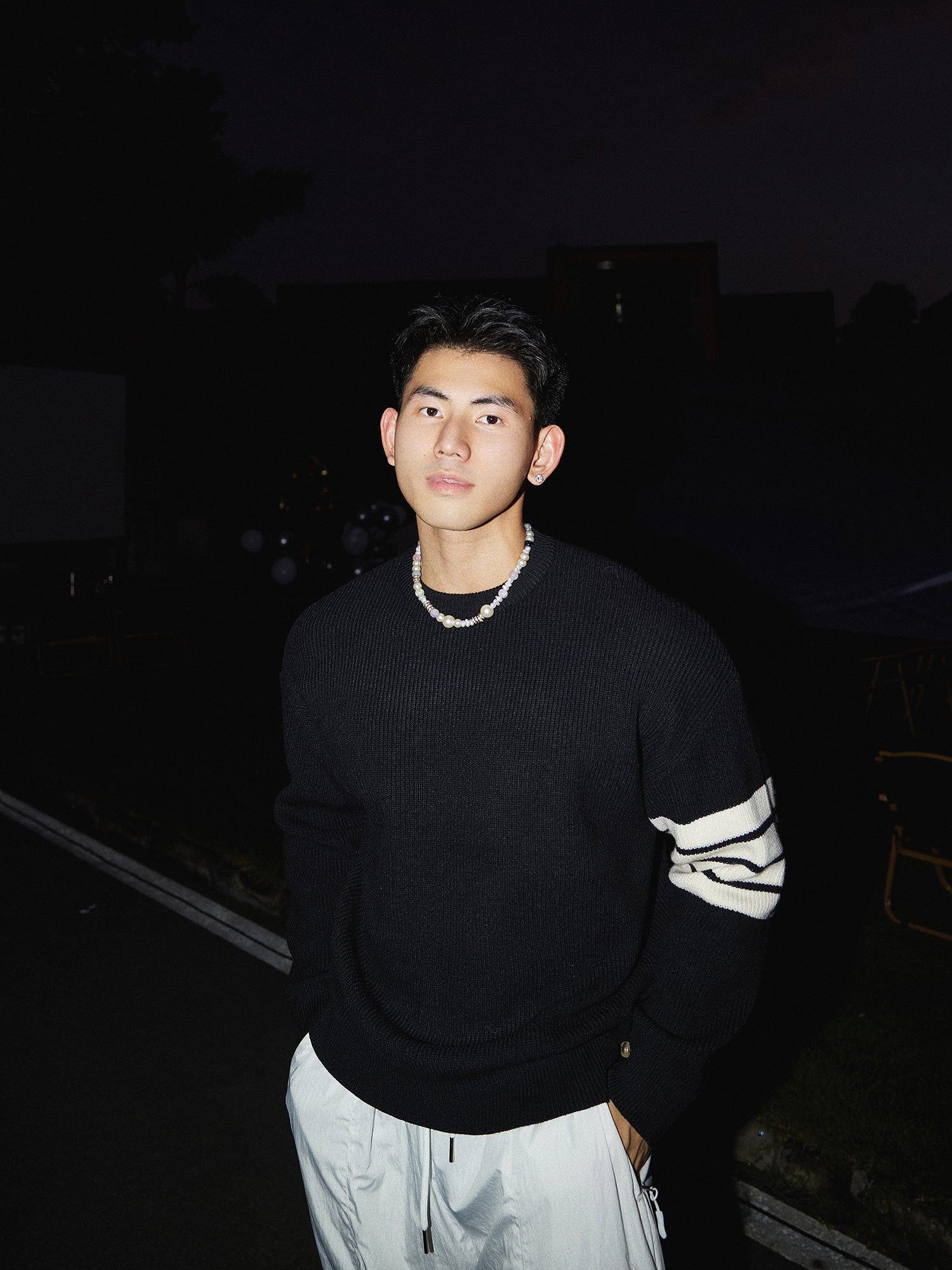 British Style Knit Sweater with Stripe Detail