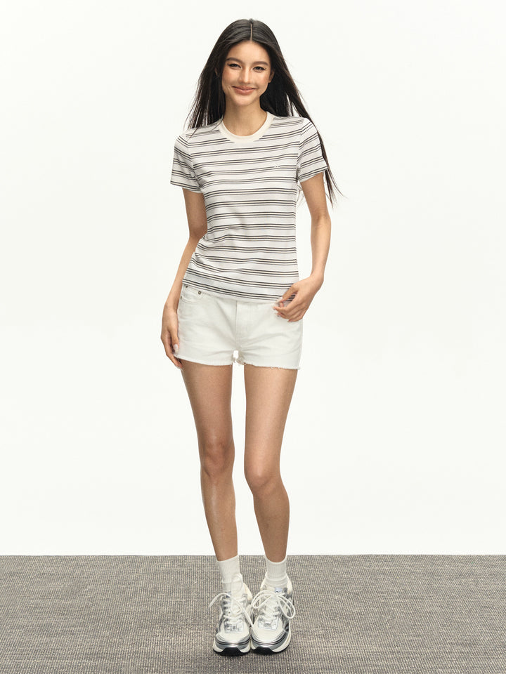 Striped Short Sleeve Slim Fit Turtleneck
