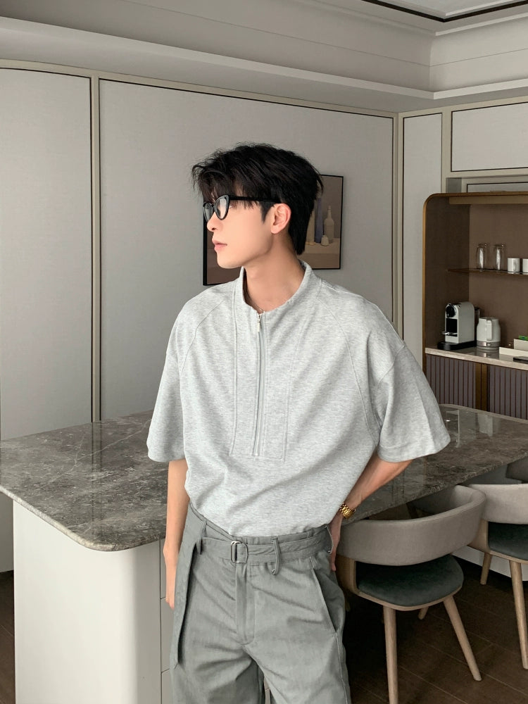 ハーフジップスタンドカラーショートスリーブポロ 