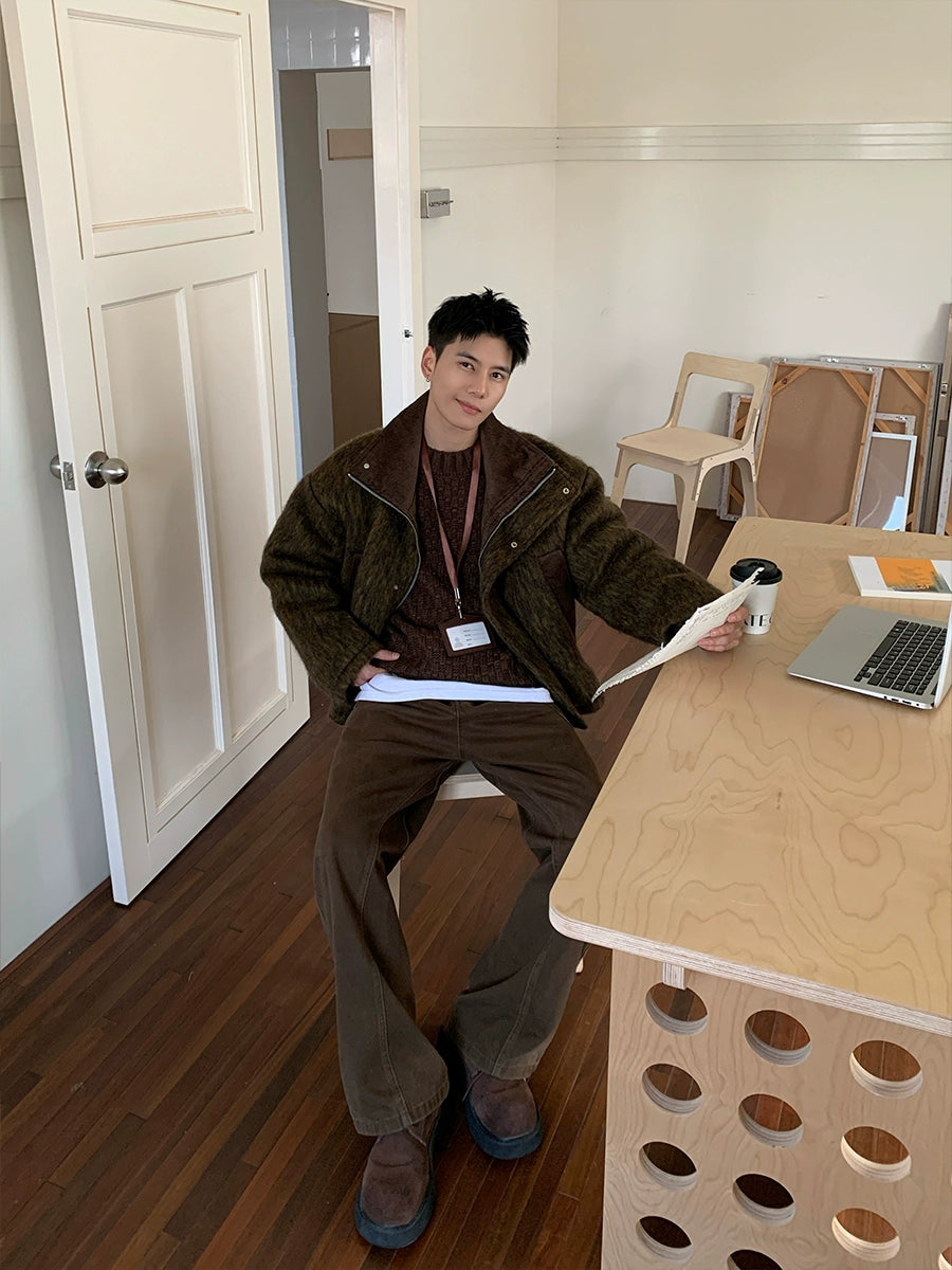 Veste en laine matelassée isolée avec col montant 
