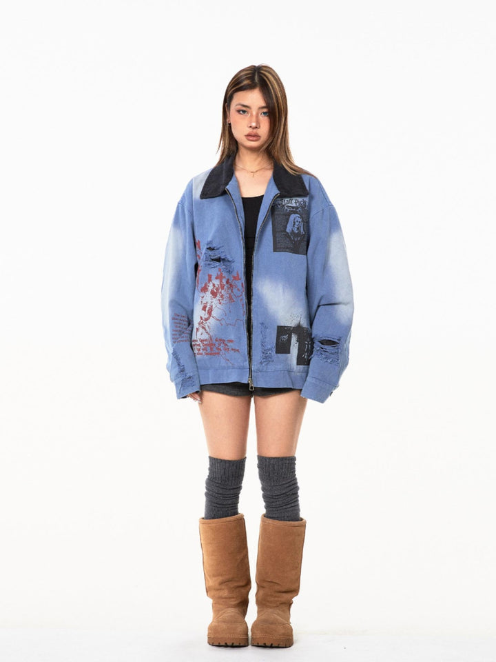 Retro Hip-Hop Washed Denim Jacket