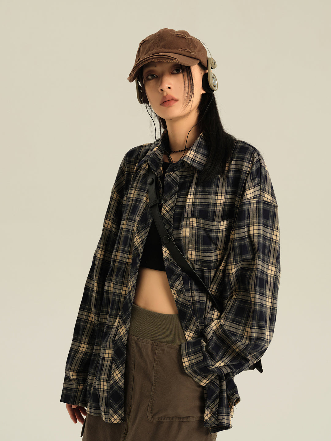 Geruite Losse Pas Lange Mouwen Shirt 