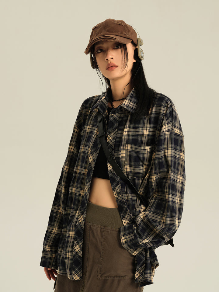 Geruite Losse Pas Lange Mouwen Shirt 
